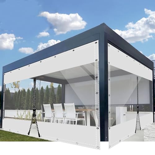 SDLLG Transparent Pavillonplane Gartenplane mit Ösen PVC Winddicht Vorhang 0.5mm Wasserdichter Plane Trennvorhang für Draussen Garage Terrassen Garten Balkon 1.5x1.8m(HxL) Weiß mit 1 Reißverschluss von SDLLG
