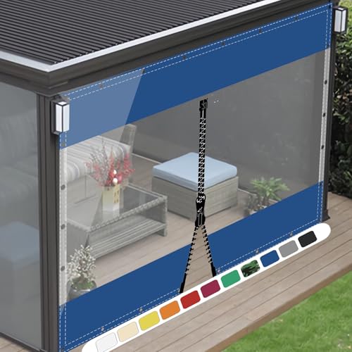 SDLLG Transparent Pavillonplane Gartenplane Planen mit Ösen PVC Winddicht Vorhang 0.5mm Wasserdichter Plane Trennvorhang für Draussen Garage Terrassen Garten Balkon 1x2.2m(HxL) Blau mit 1 RV von SDLLG