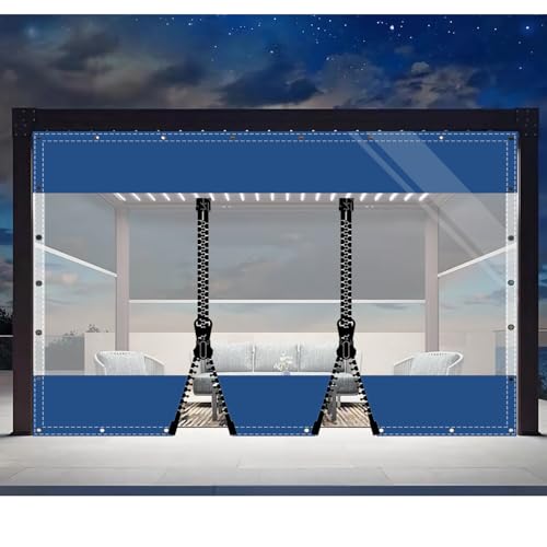 SDLLG Transparent Pavillonplane Gartenplane mit Ösen PVC Winddicht Vorhang 0.5mm Wasserdichter Plane Trennvorhang für Draussen Garage Terrassen Garten Balkon 2.5x3.2m(HxL) Blau mit 2 Reißverschlüsse von SDLLG