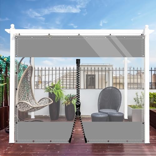 SDLLG Transparent Pavillonplane Gartenplane mit Ösen PVC Winddicht Vorhang 0.5mm Wasserdichter Plane Trennvorhang für Draussen Garage Terrassen Garten Balkon 2x3.2m(HxL) Grau mit 1 Reißverschluss von SDLLG