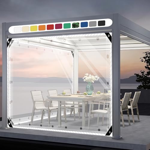 SDLLG Transparent Pavillonplane Gartenplane Planen mit Ösen PVC Winddicht Vorhang 0.5mm Wasserdichter Plane Trennvorhang für Draussen Garage Terrassen Garten Balkon 3x3.4m(HxL) von SDLLG