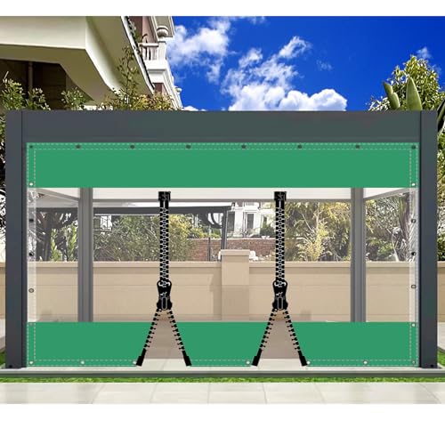SDLLG Transparent Pavillonplane Gartenplane mit Ösen PVC Winddicht Vorhang 0.5mm Wasserdichter Plane Trennvorhang für Draussen Terrassen Garten Balkon 2.5x3.4m(HxL) Grün mit 2 Reißverschlüsse von SDLLG