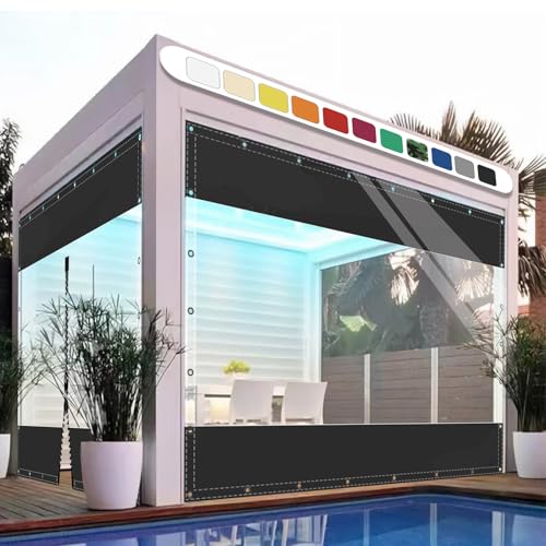 SDLLG Transparent Pavillonplane Gartenplane mit Ösen PVC Winddicht Vorhang 0.5mm Wasserdichter Plane Trennvorhang für Draussen Terrassen Garten Balkon 2.5x4.6m(HxL) Schwarz von SDLLG