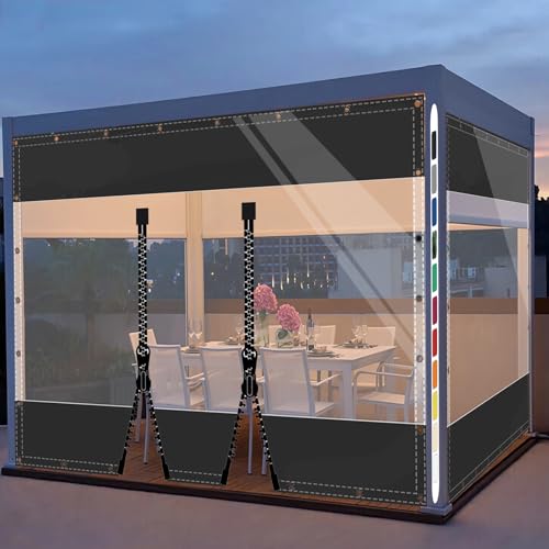 SDLLG Transparent Pavillonplane Gartenplane mit Ösen PVC Winddicht Vorhang 0.5mm Wasserdichter Plane Trennvorhang für Draussen Terrassen Garten Balkon 3x3m(HxL) Schwarz mit 2 Reißverschlüsse von SDLLG
