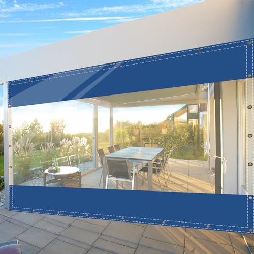 SDLLG Transparente Trennvorhänge mit Ösen, PVC Outdoor Planenvorhänge 0,5mm Klar Seitenplane für Pavillons, Pergola, Balkon e, Gärten, Garage,Vorbau 2.5x2.6m(HxL) Blau von SDLLG