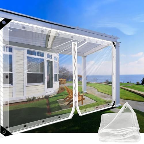 Transparente Plane mit ösen 1.2 * 2m Abdeckplane mit Reißverschluss 0.35mm Pflanzenschutz Regen-Vorhänge PVC Glas Klare wasserdichte Tarps Schutzplane Allzweckplane als Türvorhang Kunststoffplane von SDLLG