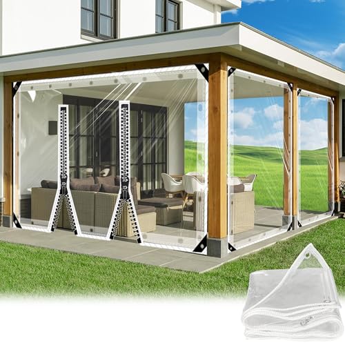 Transparente Plane mit ösen 2.2 * 4m Abdeckplane mit Reißverschluss 0.35mm Pflanzenschutz Regen-Vorhänge PVC Glas Klare wasserdichte Tarps Schutzplane Allzweckplane als Türvorhang Kunststoffplane von SDLLG