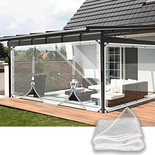 Transparente Plane mit ösen 3.2 * 3.2m Abdeckplane mit Reißverschluss 0.35mm Pflanzenschutz Regen-Vorhänge PVC Glas Klare wasserdichte Tarps Schutzplane Allzweckplane als Türvorhang Kunststoffplane von SDLLG