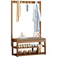 Garderobe Eingangsmöbel, SDLOGAL Garderobe, Eingangsmöbel, mit 5 Haken, Sitzbank und Schuhregal, Bambusgestell, Länge 97 cm, für Büro, Schlafzimmer, von SDLOGAL