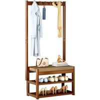 Garderobe im rustikalen Stil, SDLOGAL Garderobe, Eingangsmöbel, mit 5 Haken, Sitzbank und Schuhregal, Bambusgestell, Länge 64 cm, für Büro, von SDLOGAL