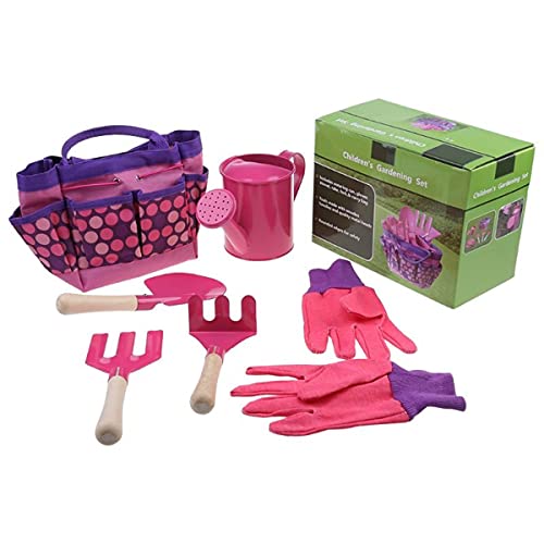 SDLSH Gartenbedarf für Männer und Kinder, Gartenwerkzeug-Set mit Tasche für Jungen und Mädchen, Geschenk für Gartenarbeit, Zuhause (Farbe: Rosa) von SDLSH