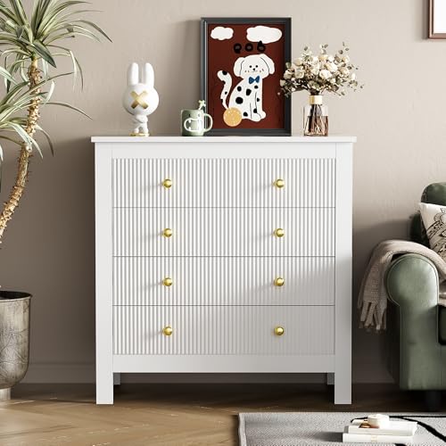 SDMINGPENG Sideboard Kommode mit strukturierten Fronten, vergoldeten Griffen, viel Stauraum, Elegantes Design für Wohnzimmer, Schlafzimmer, Flur von SDMINGPENG