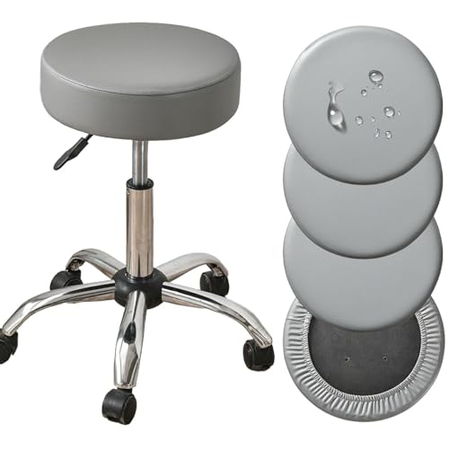 2/4/6 Stück Hockerbezug Rund wasserdichte 30/35cm PU Leder Barhocker Abdeckungen Für Barhocker Stuhlhussen Sitzkissen Bürostuhl Hocker Bezug Für Esszimmerstühle Runder Hocker(Grau,4er Set) von SDNAM
