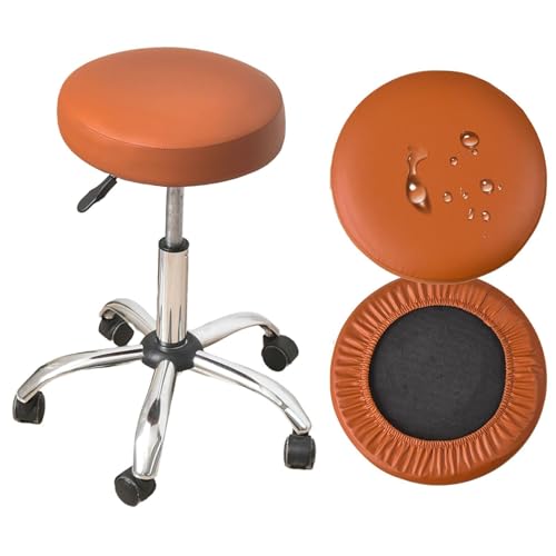 2/4/6 Stück Hockerbezug Rund wasserdichte 30/35cm PU Leder Barhocker Abdeckungen Für Barhocker Stuhlhussen Sitzkissen Bürostuhl Hocker Bezug Für Esszimmerstühle Runder Hocker(Hellbraun,2er Set) von SDNAM