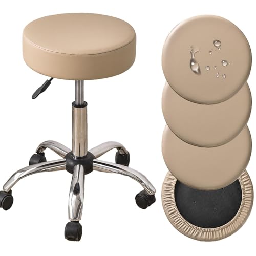 2/4/6 Stück Hockerbezug Rund wasserdichte 30/35cm PU Leder Barhocker Abdeckungen Für Barhocker Stuhlhussen Sitzkissen Bürostuhl Hocker Bezug Für Esszimmerstühle Runder Hocker(Khaki,4er Set) von SDNAM