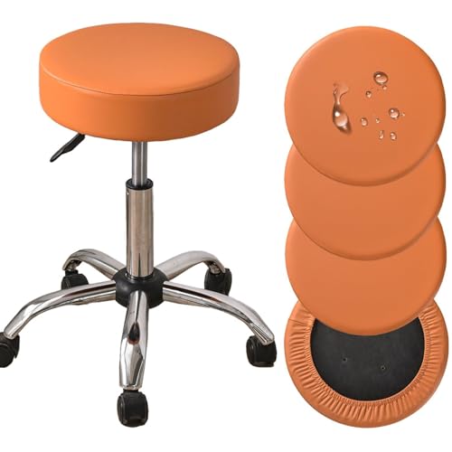 2/4/6 Stück Hockerbezug Rund wasserdichte 30/35cm PU Leder Barhocker Abdeckungen Für Barhocker Stuhlhussen Sitzkissen Bürostuhl Hocker Bezug Für Esszimmerstühle Runder Hocker(Orange-b,4er Set) von SDNAM
