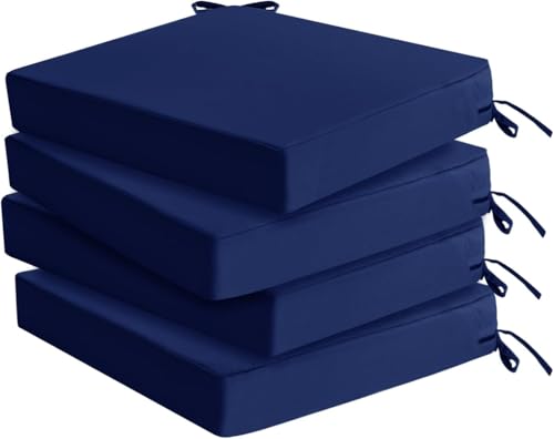 2/4/6er-Set Wasserdichte Garten Stuhlkissen Outdoor 40/45/50 cm – Schaumstoff-Sitzkissen mit Bändern for für Zuhause/Schaukel/Essen/Terrasse, 5 cm Dick, für drinnen und draußen(Blue,40x40cm(4pcs)) von SDNAM