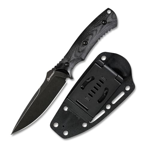 SDOKEDC DC53 Stahl scharfe outdoor messer Feststehende Klinge kampfmesser mit Micarta Griff & Kydex Scheide Jagdmesser für Männer EDC Camping Survival angelm (Schwarz/schwarz) von SDOKEDC
