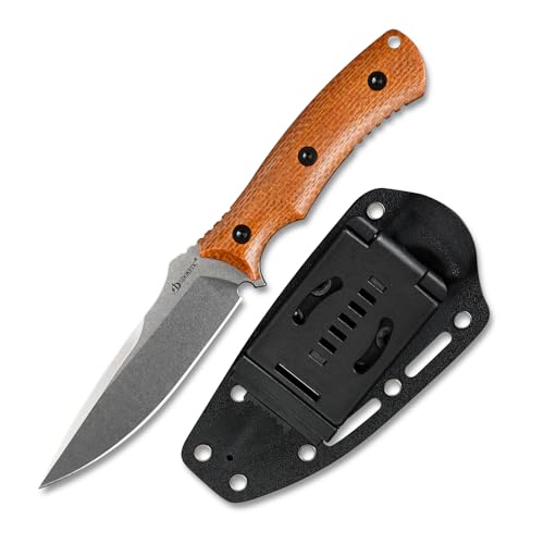 SDOKEDC DC53 Stahl scharfe outdoor messer Feststehende Klinge kampfmesser mit Micarta Griff & Kydex Scheide Jagdmesser für Männer EDC Camping Survival angelm (Weiß/Gelb) von SDOKEDC