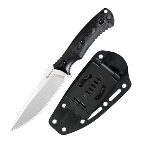 SDOKEDC DC53 Stahl scharfe outdoor messer Feststehende Klinge kampfmesser mit Micarta Griff & Kydex Scheide Jagdmesser für Männer EDC Camping Survival angelm (Weiß/schwarz) von SDOKEDC