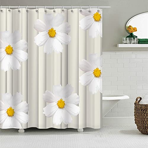 SDOTPMT 105x160cm Gänseblümchen Blume Muster Duschvorhang Herbst Blumen Blüte Badevorhang Einzigartig Entwurf Ästhetisch Kunst Badewannenvorhang für Badezimmer Polyester Wasserdicht mit Haken von SDOTPMT