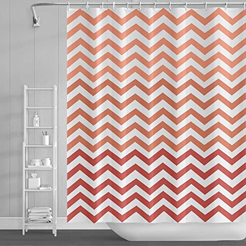 SDOTPMT 105x160cm Welle Streifen Duschvorhang Rot Weiß Gradient Horizontal Wellenförmig Zickzack Badevorhang Abstrakt Geometrisch Badewannenvorhang für Kinder Badezimmer Polyester mit Haken von SDOTPMT