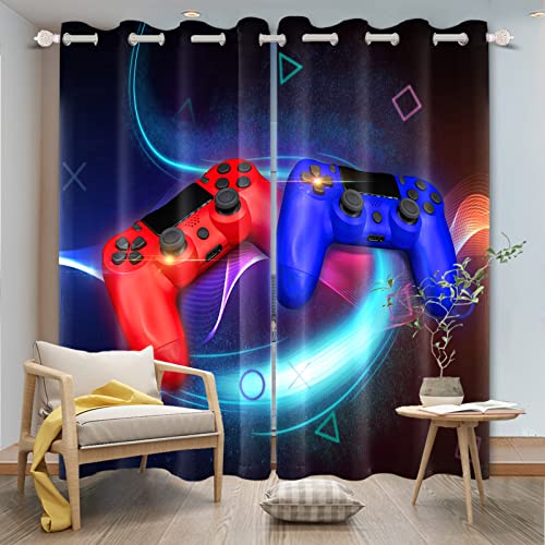 SDOTPMT 107x160cm Moderner Gamer Fenstervorhang Blau Rot Gamepad Cool Videospiel Magie Teenager-Spiel Controller-Spiel Fenster vorhänge Thermisch isoliert Vorhang für Schlafzimmer, 2 Stücke von SDOTPMT