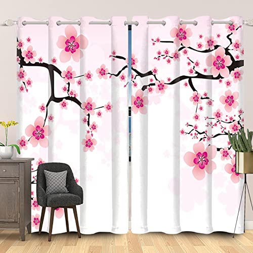 SDOTPMT 107x160cm Rosa Kirsche Blüte Fenstervorhang Frühling Blume Baum Geäst Fenstervorhänge Japanisch Klassisch Blumen Blickdichte Vorhänge für Wohnzimmer Verdunkelung Vorhänge, 2 Stücke von SDOTPMT