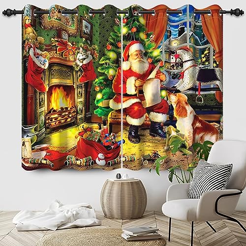 SDOTPMT 107x160cm Winter Weihnachten Fenster Vorhang Santa Claus Herd Geschenk Weihnachtsbaum Fenster Vorhänge Familie Reunion Fenster Behandlung für Wohnzimmer Dekor Verdunkelung Vorhänge,2 Platten von SDOTPMT