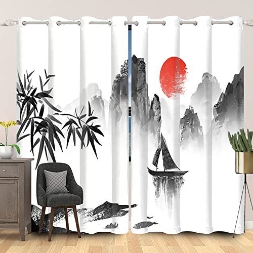 SDOTPMT 107x215cm Japanisch Vorhang Nebelhaft Berg Boot Sonne Bambus Blatt Fenstervorhänge Traditionell Tinte Malerei Blickdichte Vorhänge für Wohnzimmer Verdunkelung Vorhänge, 2 Stücke SDOTPMT 107x215cm Japanisch Vorhang Nebelhaft Berg Boot Sonne Bambus Blatt Fenstervorhänge Traditionell Tinte Malerei Blickdichte Vorhänge für Wohnzimmer Verdunkelung Vorhänge, 2 Stücke von SDOTPMT