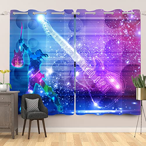 SDOTPMT 107x215cm Kühl Gitarre Violett Fenstervorhang Gitarre Instrument Fee Schiebevorhänge Modern Felsen Pop Musik Thema Blickdichte Vorhänge für Wohnzimmer Verdunkelung Vorhänge, 2 Stücke von SDOTPMT