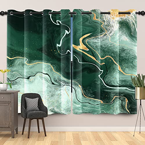 SDOTPMT 107x245cm, 2 Stücke Dunkelgrün Farbverlauf Marmor Textur Fenstervorhang Gold Pulver Fenstervorhänge Unregelmäßig Wirbel Luxus Dekor Schiebevorhänge für Wohnzimmer Verdunkelung Vorhänge von SDOTPMT