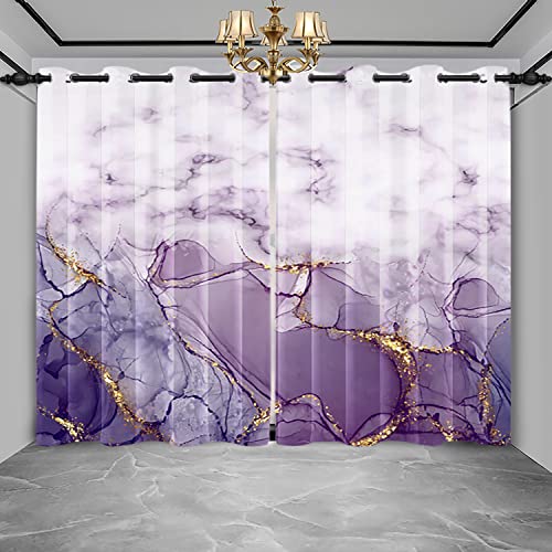 SDOTPMT 107x245cm Lila Weiß Steigung Marmor Textur Fenstervorhang Gold Pulver Luxus Unregelmäßig Wirbel Abstrakt Kunst Schiebevorhänge für Wohnzimmer Verdunkelung Vorhänge, 2 Stücke von SDOTPMT