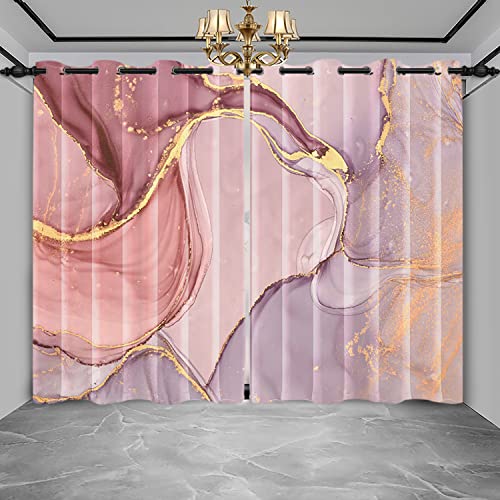 SDOTPMT 107x245cm Rosa Marmor Textur Steigung Fenstervorhang Gold Pulver Luxus Abstrakt Kunst Fenstervorhänge Unregelmäßig Wirbel Schiebevorhänge für Wohnzimmer Verdunkelung Vorhänge, 2 Stücke von SDOTPMT