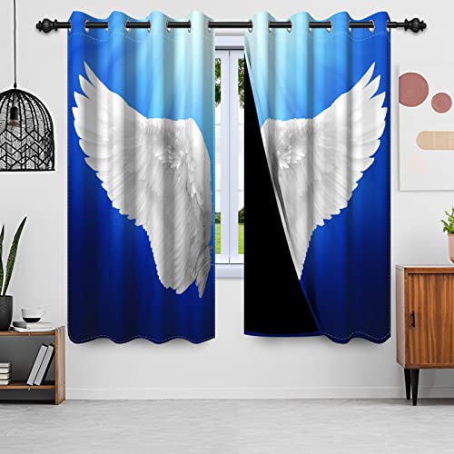 SDOTPMT 107x245cm Weiße Flügel Fenster Vorhang Jubiläum Christian Jesus Künstlerische Reine Engel Flügel Blaue Fenster Behandlung für Schlafzimmer Dekor Verdunkelung Vorhänge, 2 Platten von SDOTPMT