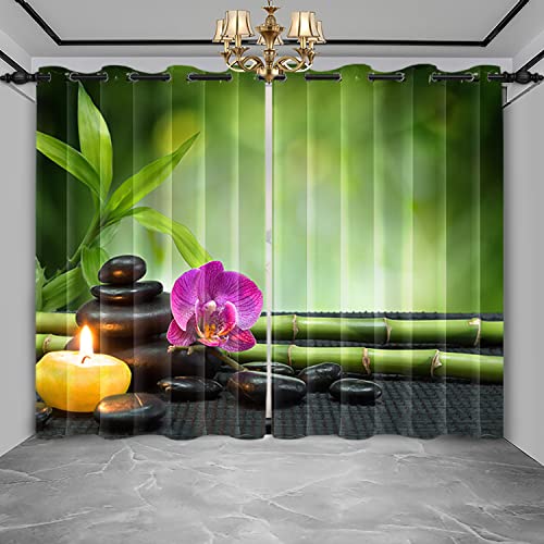 SDOTPMT 107x245cm Zen Wasser Spa Fenstervorhang Orchidee Blume Bambus Blatt Fenstervorhänge Kerze Aromatherapie Meditation Schiebevorhänge für Schlafzimmer Thermisch isoliert Vorhang, 2 Stücke von SDOTPMT