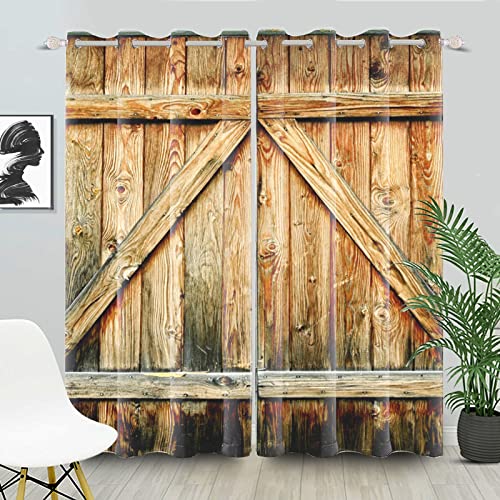 SDOTPMT 117x138cm, 2 Stücke Rustikal Land Holz Fenstervorhänge Braun Hölzern Scheune Tür Planke Fenstervorhänge Western Bauernhaus Fenster Vorhänge für Schlafzimmer Lichtblockierung Vorhang von SDOTPMT