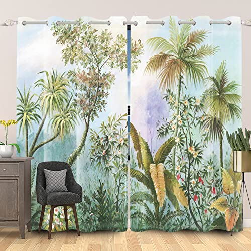 SDOTPMT 117x183cm Grün Palme Blätter Fenstervorhang Tropisch Botanisch Anlage Blume Rustikal Bauernhaus Landschaft Fenster vorhänge für Schlafzimmer Lichtblockierung Vorhang, 2 Stücke von SDOTPMT