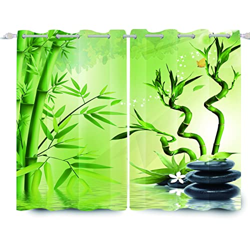 SDOTPMT 117x183cm Zen Spa Fenstervorhang Bambus Blatt Orchidee Blume Basalt Steine vorhänge Wasser Spa Meditation Blickdichte Vorhänge für Schlafzimmer Thermisch isoliert Ösenvorhang, 2 Stücke von SDOTPMT