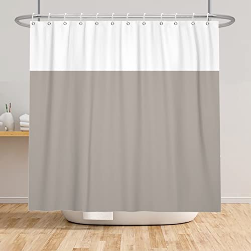 SDOTPMT 120x180cm Braun Weiß Zweifarbig Duschvorhang Minimalistisch Thema Stoff Polyester Badvorhang Klassisch Traditionell Einfarbig Dusche Vorhang für Badezimmer mit Haken von SDOTPMT