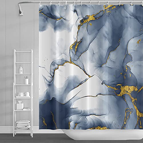 SDOTPMT 122x183cm Grau Weiß Marmor Duschvorhang Strudel Golden Pulver Luxus Textur Badevorhang Abstrakt Ästhetisch Badewannenvorhang für Kinder Badezimmer Polyester Wasserdicht mit Haken von SDOTPMT