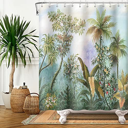 SDOTPMT 122x183cm Palme Baum Duschvorhang Tropisch Anlage Grün Baumblätter Blume Badevorhang Ländlich Natürlich Landschaft Badewanne Vorhang Stoff Wasserdicht für Badezimmer Badevorhang mit Haken von SDOTPMT