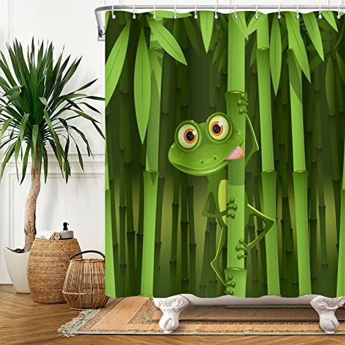 SDOTPMT 122x183cm Süß Frosch Duschvorhang Lustig Frosch Bambus Karikatur Tier Abstrakt Baum Verlässt Badevorhang Grün Badewannenvorhang für Kinder Badezimmer Polyester Wasserdicht mit Haken SDOTPMT 122x183cm Süß Frosch Duschvorhang Lustig Frosch Bambus Karikatur Tier Abstrakt Baum Verlässt Badevorhang Grün Badewannenvorhang für Kinder Badezimmer Polyester Wasserdicht mit Haken von SDOTPMT