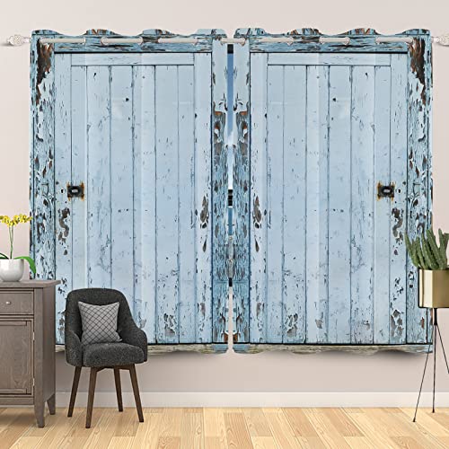 SDOTPMT 132x214cm, 2 Stücke Retro Hölzern Scheune Tür Fenstervorhang Blass Blauer Altmodisch Gealtert Holz Planke Fenstervorhänge mit Ösen Bauernhaus Ländlich Dorf Schiebevorhänge für Wohnzimmer SDOTPMT 132x214cm, 2 Stücke Retro Hölzern Scheune Tür Fenstervorhang Blass Blauer Altmodisch Gealtert Holz Planke Fenstervorhänge mit Ösen Bauernhaus Ländlich Dorf Schiebevorhänge für Wohnzimmer von SDOTPMT