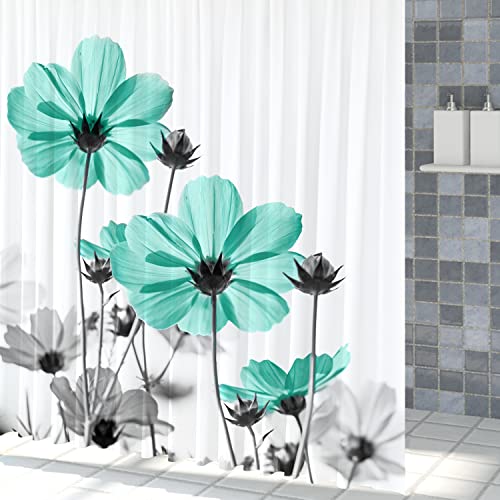 SDOTPMT 140x180cm Vivid Green Leaf Duschvorhang Frühling Grüne Blume Schwarze Tinte Weiß Bad Vorhang Ländlicher Garten Badewanne Vorhang für Badezimmer Decor Stoff Polyester wasserdicht mit Haken von SDOTPMT