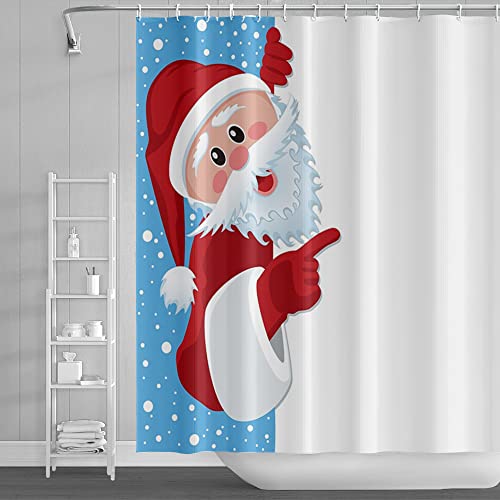 SDOTPMT 140x183cm Komisch Süß Weihnachtsmann Duschvorhang Frohe Weihnachten Weiß Blau Badevorhang Frohes neues Jahr Winter Ferien Badewannenvorhang für Badezimmer Polyester mit Haken von SDOTPMT