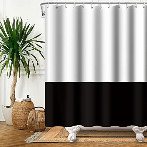 SDOTPMT 140x183cm Weiß Schwarz Duschvorhang Einfach Thema Badevorhang Klassisch Traditionelles Badewanne Vorhang Stoff Polyester Wasserdicht für Badezimmer mit Haken von SDOTPMT