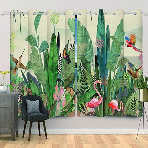 SDOTPMT 140x229cm Rosa Flamingo Fenstervorhang Palme Blätter Blume Tropische Vögel Tierwelt Sommerlandschaft Aquarell Fenster vorhänge für Schlafzimmer Lichtblockierung Vorhang, 2 Stücke von SDOTPMT