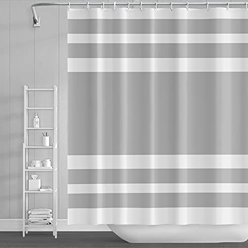 SDOTPMT 152x183 Zentimeter Grau-weißer Streifen Dusche Vorhang Symmetrische gerade Linien Einfach Schlicht Moderner Chic Badevorhang Wasserfest Abstrakte Kunst für Badezimmerdekoration mit Haken von SDOTPMT