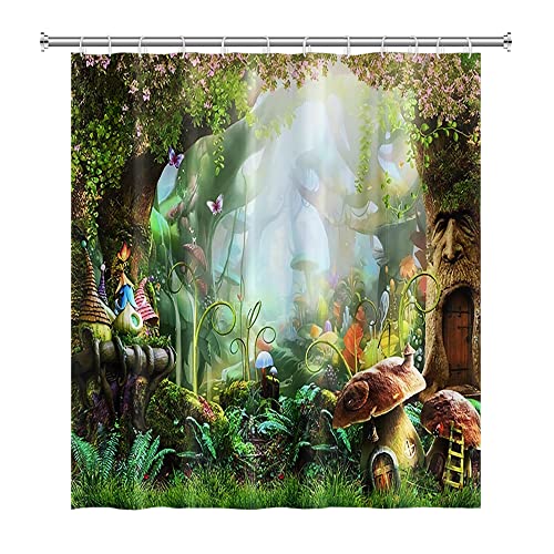 SDOTPMT 152x183cm Märchen Pilz Duschvorhang Magie Fantasie Wälder Urwald Baum Badevorhang Grün Wiese Anlage Blätter Blumen Badewannenvorhang für Badezimmer Polyester mit Haken SDOTPMT 152x183cm Märchen Pilz Duschvorhang Magie Fantasie Wälder Urwald Baum Badevorhang Grün Wiese Anlage Blätter Blumen Badewannenvorhang für Badezimmer Polyester mit Haken von SDOTPMT